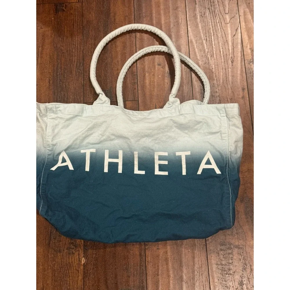 Athleta‎ Beach Bag Gym Bag Tote Bag Blue Ombre White Canvas